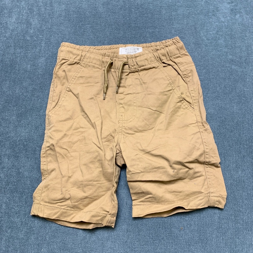 Free Planet Shorts Boys 8 Beige Cotton Stretch Drawstring Waist Slash Pockets
